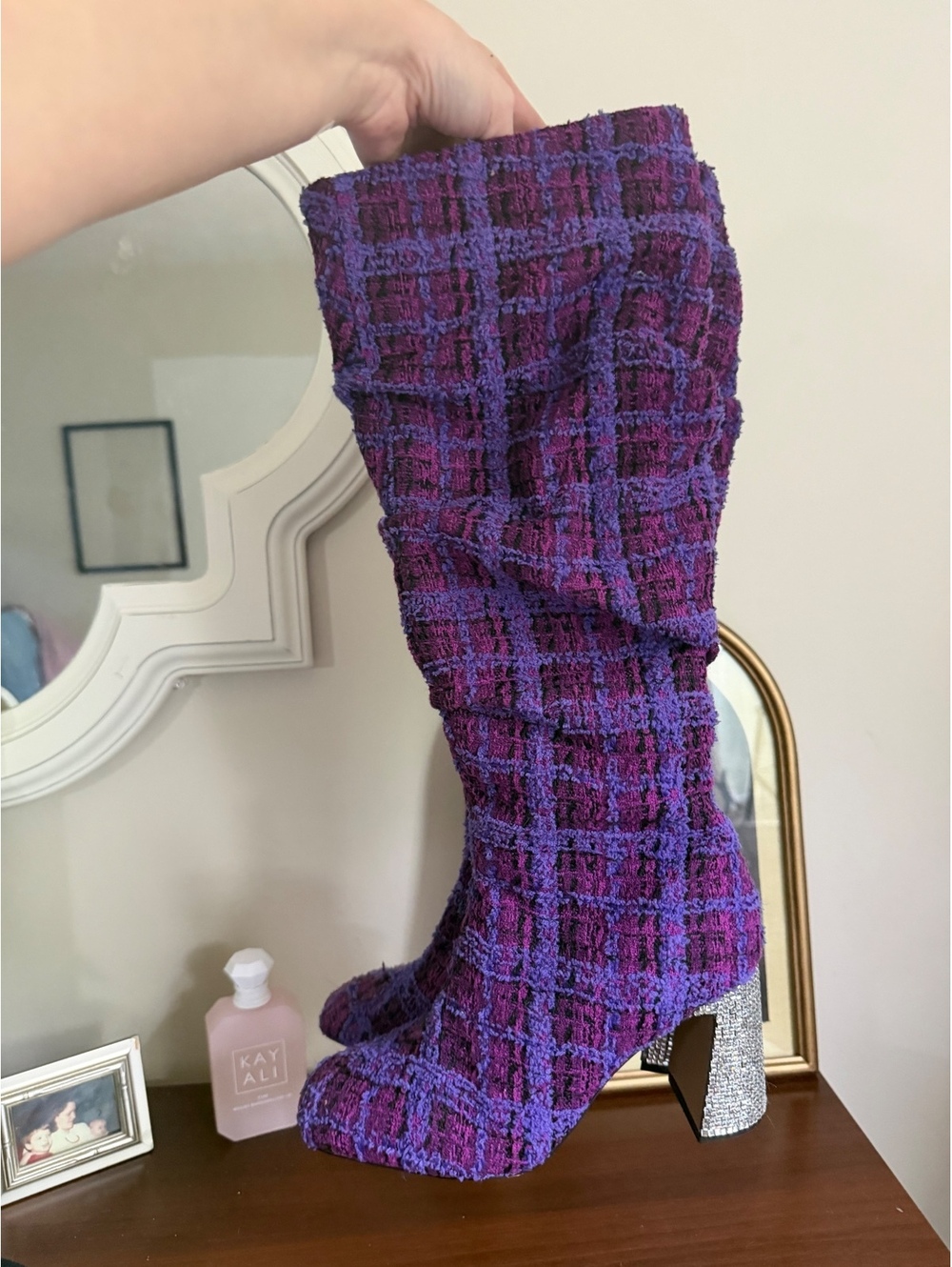 Betsey Johnson Purple Plaid Boots | Size 8 - Picture 2 of 7